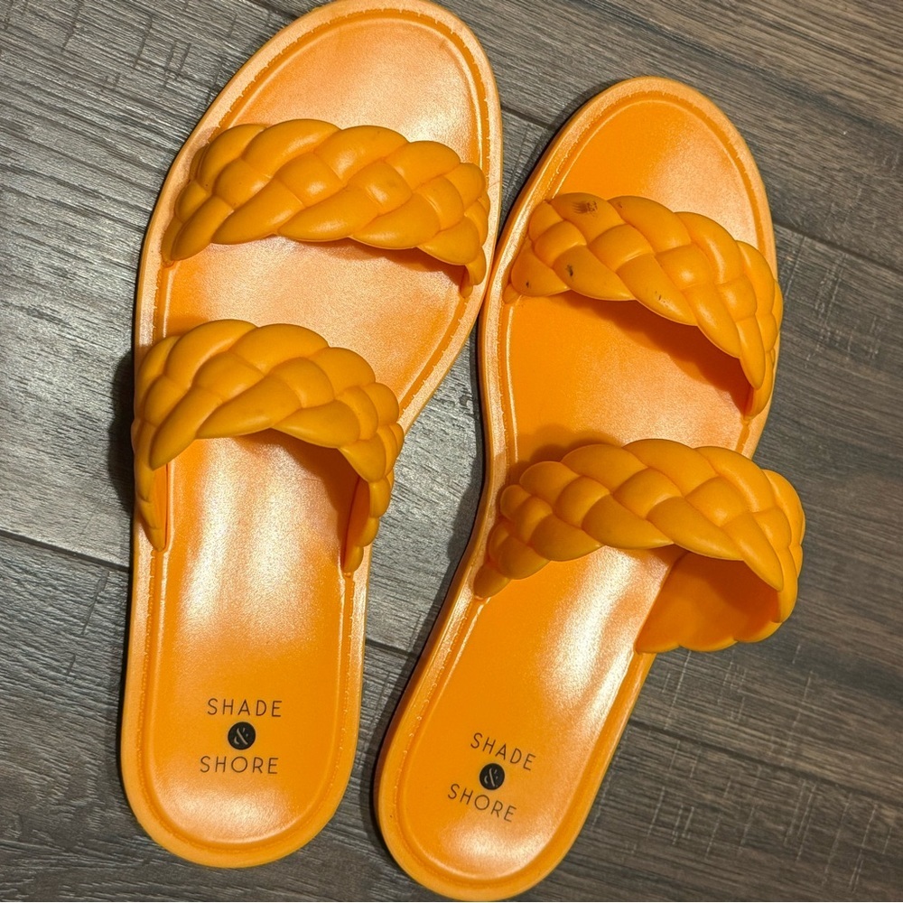 Shade & Shore Women's Orange Jelly Braided Slide Sandals
